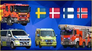 Fire engines police cars and ambulances responding  Northern Europe [upl. by Dareen]