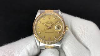 Rolex 16233 Datejust Oyster Perpetual Champagne Diamond Dial 1990 [upl. by Aneehsat]