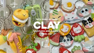 how i make clay keychains and magnets 🌭🍔🍓 using air dry clay  no bake [upl. by Ennyroc]