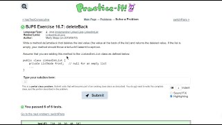 Java PracticeIt  167 deleteBack pt1  implementing ListNodes LinkedLists [upl. by Aimo]