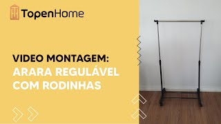 Video montagem Arara De Roupa Inox Regulável Com Sapateira E Rodinhas YJ0113  Topen Home [upl. by Kreda650]