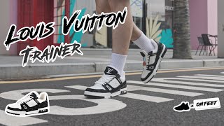 2023 ONFEET  Review LV Trainer Sneaker in Black On Feet Review [upl. by Orodisi]