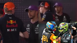 Max Verstappen Lewis Hamilton meet each other after incident  Lewis amp Lando congratulate Oscar [upl. by Drofwarc767]