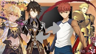 Genshin react Aether e Zhongli as Shirou Emiya e Gilgamesh [upl. by Medeah356]