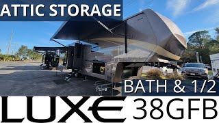 Luxe 38GFB Gold Fifth Wheel Floor Plan and Walk Through [upl. by Alyda163]