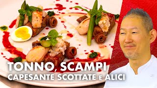 Ventresca di tonno con cappesante scottate scampi e alici OH MAMMA [upl. by Yerffe]