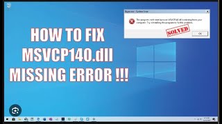 The program cant start because MSVCP140dll is missing from your computer windows 100 Working [upl. by Asilehc]