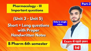 Pharmacology 6th semester important questions। B Pharm। Short and long Questions। Part2। Shahruddin [upl. by Seaddon822]