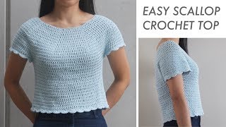 Easy Crochet Scallop Top DIY Tutorial [upl. by Lesiram]