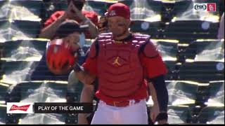 Yadier Molina throws out rookie after he taunts him [upl. by Ahsetel791]