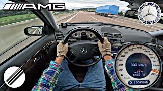 MercedesBenz E55 AMG W211 TOP SPEED DRIVE ON GERMAN AUTOBAHN 🏎 [upl. by Oivatco]