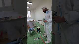 Spraying latex paint scraping painters wall renovation oiler work [upl. by Anissa]