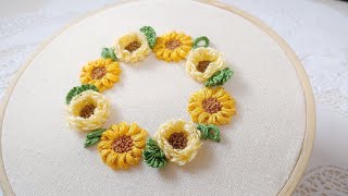 프랑스 자수 가을꽃 국화 리스 자수 Chrysanthemum Wreath embroidery링 스티치페탈스티치도안제공 free pattern [upl. by Britni]