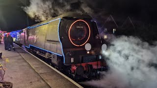 34070 Manston on Steam Illuminations Test train Watercress line [upl. by Nyrahs]