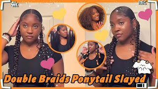 JUMBO BRAID PONYTAIL✨HEATLESS EXTENDED TWO BRAID PONYTAIL TUTORIAL ON NATURAL HAIR FTULAHAIR [upl. by Allayne]