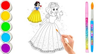 Coloring with Sticker Book Dress Up Disney Princess ArielSnow WhiteBelleCinderella [upl. by Francyne]