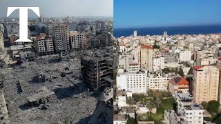 Drone footages shows before and after devastation of Gaza from Israeli airstrikes [upl. by Conall463]