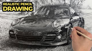 Porsche Drawing  How to Draw a Realistic Car [upl. by China]