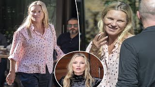 Kate Moss looks unrecognizable while smoking a cigarette during family lunch [upl. by Aneema]