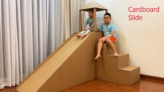 DIY  How to Build a Cardboard Slide  How To Make a Big Cardboard House for Kids  Papa amp Baby MV [upl. by Backler]