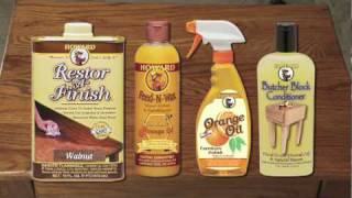 Howard Products Demonstration RestorAFinish FeedNWax Orange Oil and Butcher Block Conditioner [upl. by Aihsele]