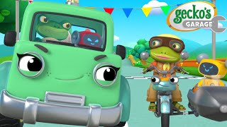 Grandma vs Gecko Race  Geckos Garage  Trucks For Children  Cartoons For Kids [upl. by Onateyac]