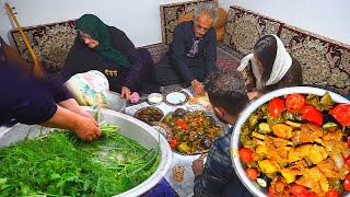 IRAN Delicious Kurdish Style Dolma With Meat Slices in Tomato Sauce  Village Recipes [upl. by Elinet891]