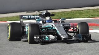 Mercedes W08 EQ Power F1 2017  Hamilton amp Bottas testing at Circuit de BarcelonaCatalunya [upl. by Welton]