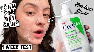 Testing NEW CeraVe Hydrating CreamtoFoam Cleanser  Foaming Cleanser for Dry Acne Prone Skin [upl. by Mintun541]