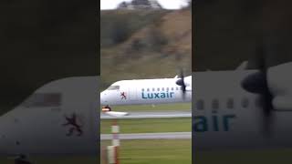 Luxair dash 8 Q400 departing out of Copenhagen Airport runway 04 right [upl. by Aksehcnarf]