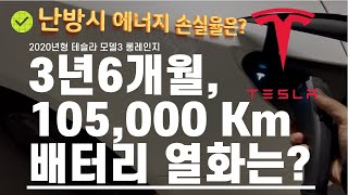 2020년형 테슬라 모델3 롱레인지 3년6개월 105000 km를 탄 현재 배터리 열화는 얼마나 되었을까 중고차 전비 팔아야 하나표시되는 최대 거리와 실제 운행시의 차이는 [upl. by Flemings]