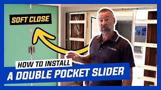 How To Install a Double Pocket Door  Cavity Slider with Soft Close [upl. by Ativoj483]