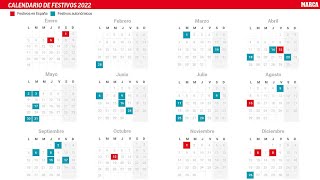 Calendario laboral 2022 en España y en cada Comunidad Autónoma Días festivos y puentes [upl. by Hartfield306]