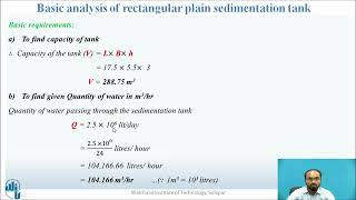 Basic analysis of rectangular plain sedimentation tank [upl. by Inihor]