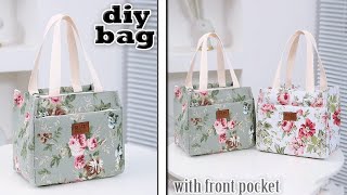 DIY BAG MAKING FROM CLOTH  with front pocket korean design floral zipper purse bag [upl. by Ahseniuq328]