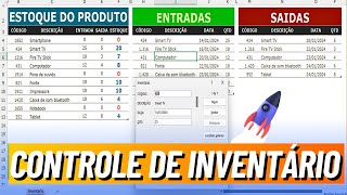 SISTEMA DE INVENTÁRIO para ENTRADAS SAÍDAS e controle de ESTOQUE com FORMULÁRIO em Excel [upl. by Ellehcyar]