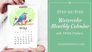 2019 Watercolor StepbyStep Calendar Eastern Bluebird with Free Pattern [upl. by Nessi311]