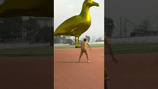 Boy kicks ball and smashes the golden statue of flatbilled duck on the playground [upl. by Lucius]