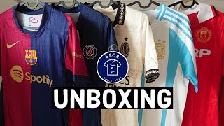 NEW 2025 FC Barcelona and PSG Argentina 2024 AC Milan 2324 and Man Utd 1992 jersey unboxing [upl. by Anerda]