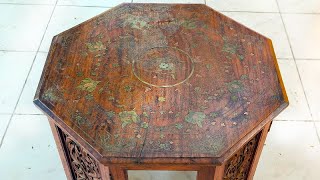 BEAUTIFUL Restoration of Brass Inlay Octagon Table [upl. by Von]