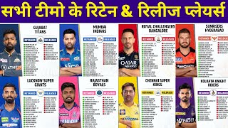 IPL 2024  ALL IPL TEAMS RETAINED amp RELEASED PLAYERS LIST  IPL  RETENTION [upl. by Nylireg]