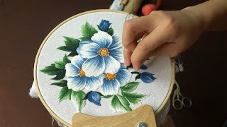 Hand Embroidery Art  Step by Step Blue Wild Roses Embroidery  Detail from Design to Completion [upl. by Anitsahs]