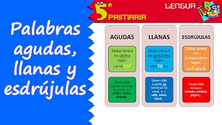 Palabras agudas llanas y esdrújulas Lengua 5º Primaria Tema 1 [upl. by Almeria]