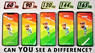 Slow Motion 165Hz vs 144Hz vs 120Hz vs 90Hz vs 60Hz  Smartphone Screen Refresh Rate Comparison [upl. by Remlap]