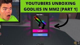 YOUTUBERS UNBOXING GODLIES IN MM2 COMPILATION  MM2 MONTAGE PART 1 [upl. by Laspisa]