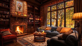 Smooth Jazz Music with Rain amp Fireplace Sounds 🌧️ Cozy Autumn Reading Nook Ambience for Sleep [upl. by Artema]