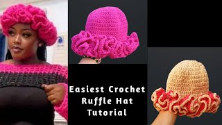 Crochet ruffle hat tutorial for beginners  Crochet bucket hat  adding elastic band to crochet hat [upl. by Sicular]