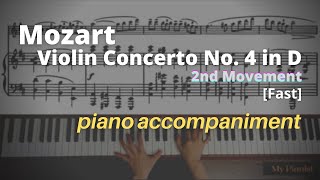 Mozart  Violin Concerto No4 in D K218 2nd Mov Piano Accompaniment Fast [upl. by Adey]