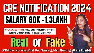 CRE Notification 2024  Nursing Officer Senior Nursing Officer amp ANM Vacancies  Salary ₹80k₹13L [upl. by Teahan]