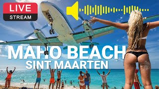 Maho Beach with sound  Sint Maarten  SXM Airport ✈️ LIVE WEBCAM [upl. by Aisetra]